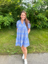 Load image into Gallery viewer, Blue Puff Sleeve Floral Dress
