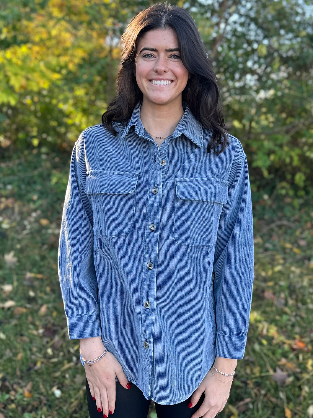 Collared Washed Corduroy Shacket