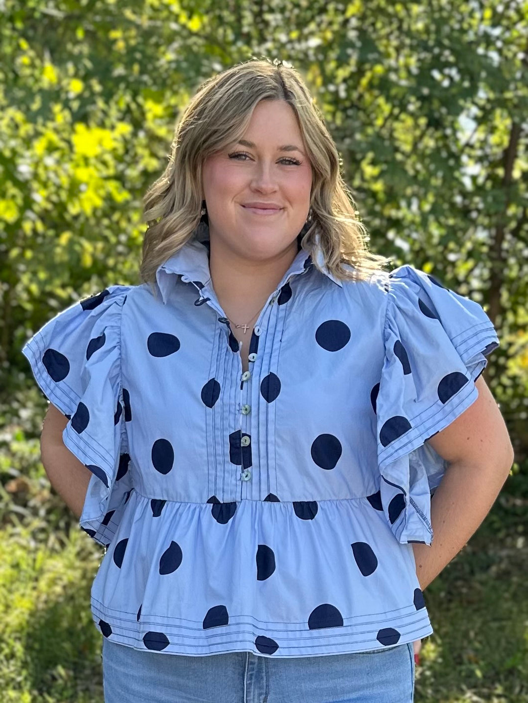 Polka Dot Ruffle Top