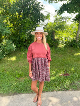 Load image into Gallery viewer, Merlot Mixed Floral Mini Dress
