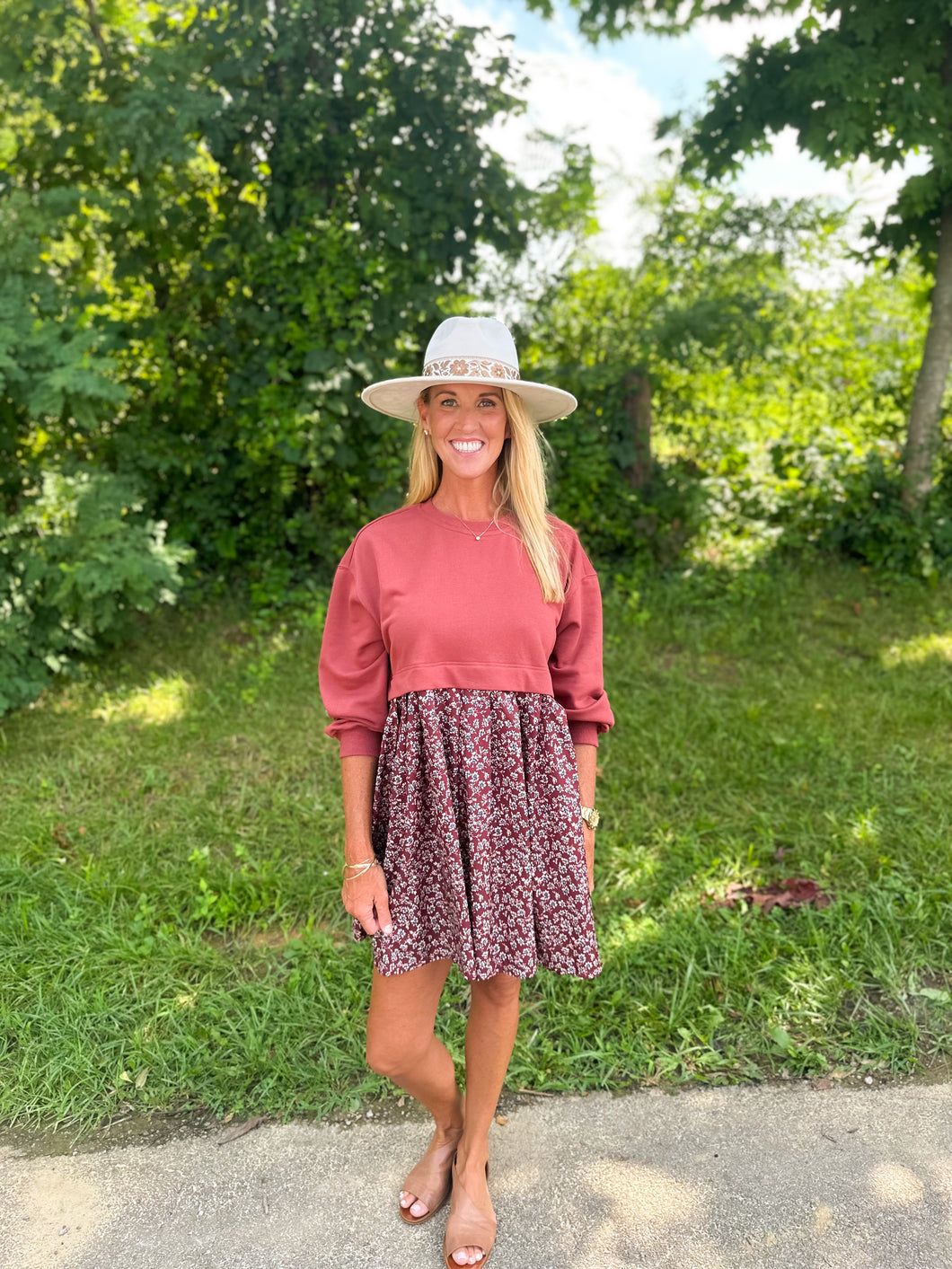 Merlot Mixed Floral Mini Dress
