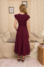 Load image into Gallery viewer, V Neck Smocked Flutter Sleeve Midi Dress
