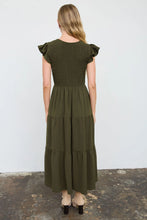 Load image into Gallery viewer, V Neck Smocked Flutter Sleeve Midi Dress
