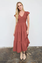 Load image into Gallery viewer, V Neck Smocked Flutter Sleeve Midi Dress
