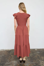 Load image into Gallery viewer, V Neck Smocked Flutter Sleeve Midi Dress
