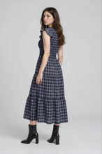 Load image into Gallery viewer, Plaid V Neck Smocked Tiered Midi Dress

