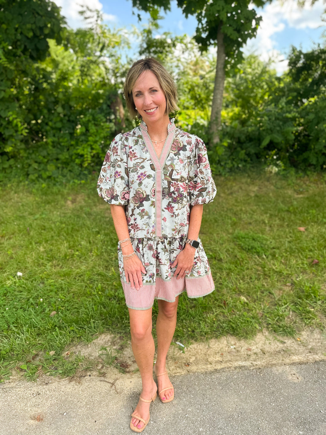 Sage Floral Puff Sleeve Dress