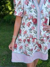 Load image into Gallery viewer, Cream Floral Pleated Puff Short Sleeve Dress
