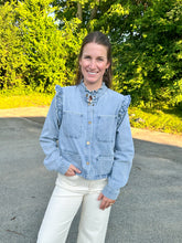 Load image into Gallery viewer, Contrast Stitching Detail Frill Collar Washed Denim
