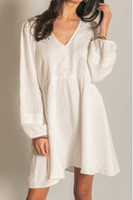 Load image into Gallery viewer, Off White Cotton Gauze Lace Trim Long Sleeve Dress
