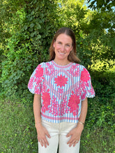 Load image into Gallery viewer, Stripe Embroidery Puff Sleeve Top
