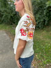 Load image into Gallery viewer, Cream Embroidered Puff Sleeve Corduroy Top
