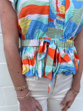 Load image into Gallery viewer, Tie Detail Multi Color Print Top
