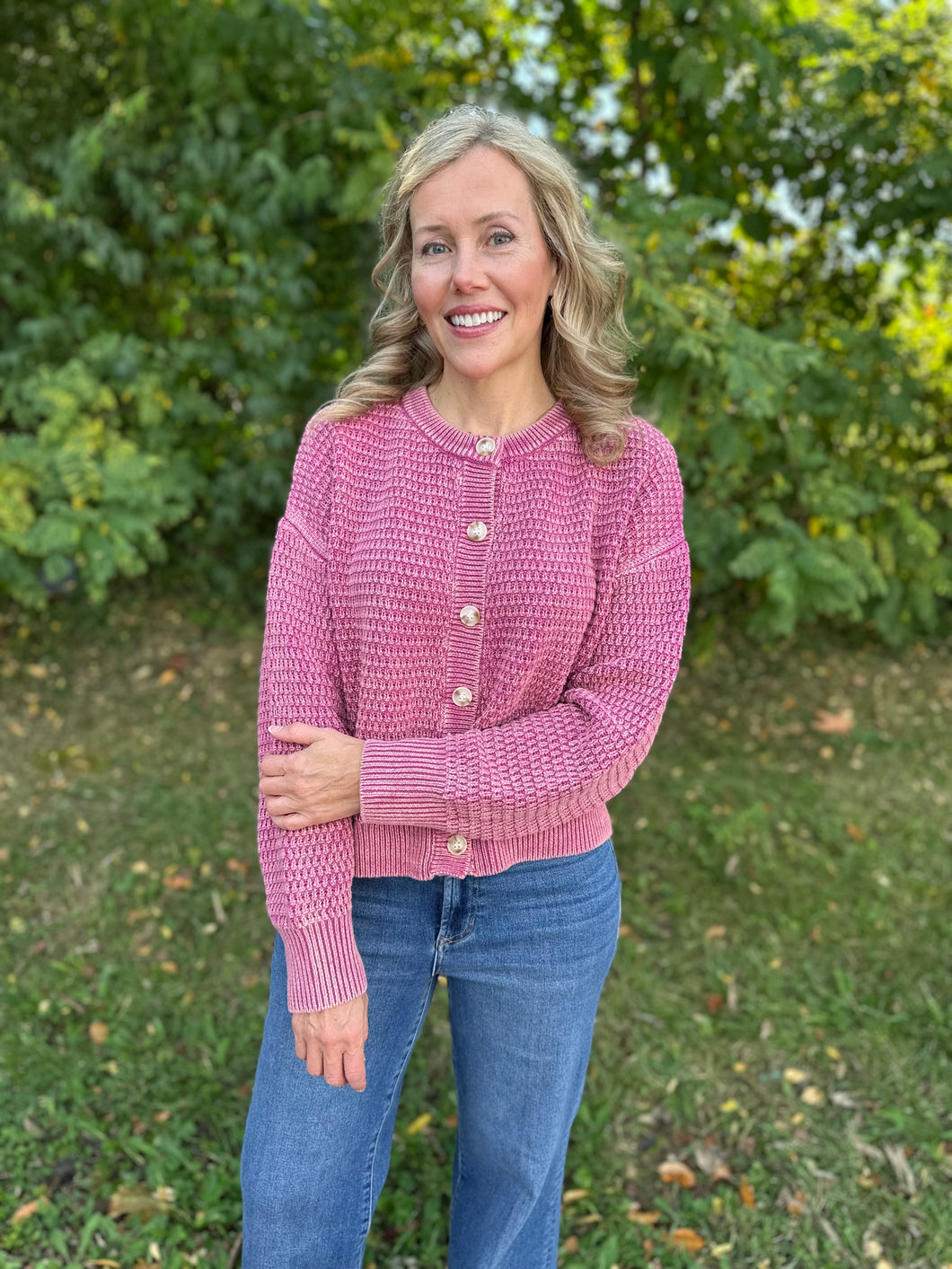 Cropped Mineral Washed Cable Knit Sweater