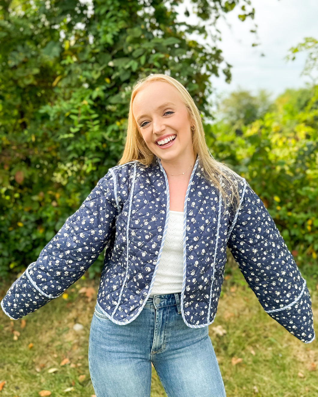 Floral and Stripe Quilted Jacket