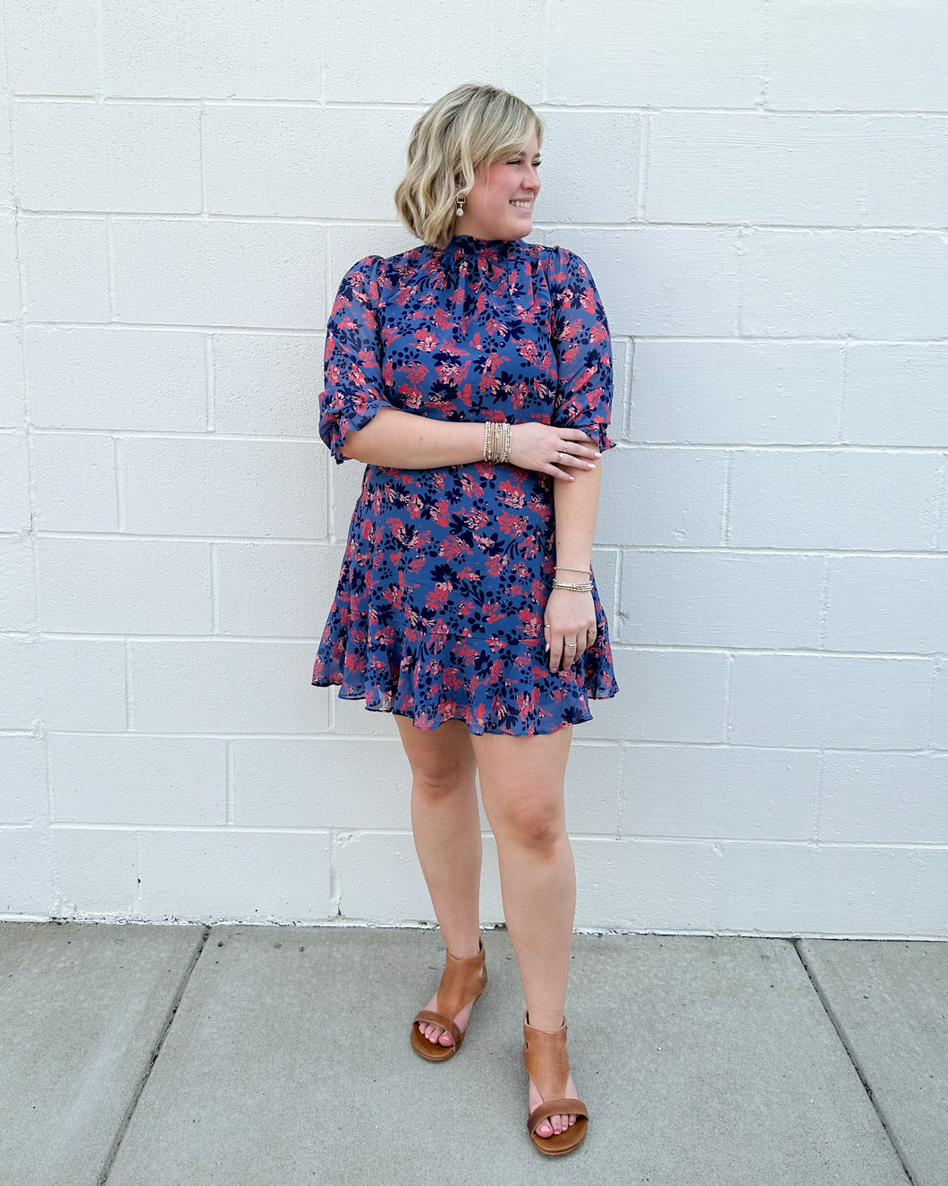 Maria Blue Floral Print Dress