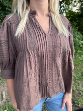 Load image into Gallery viewer, Brown Puff Sleeve Peasant Top
