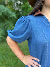 Load image into Gallery viewer, Denim Mixed Media Collar Dress
