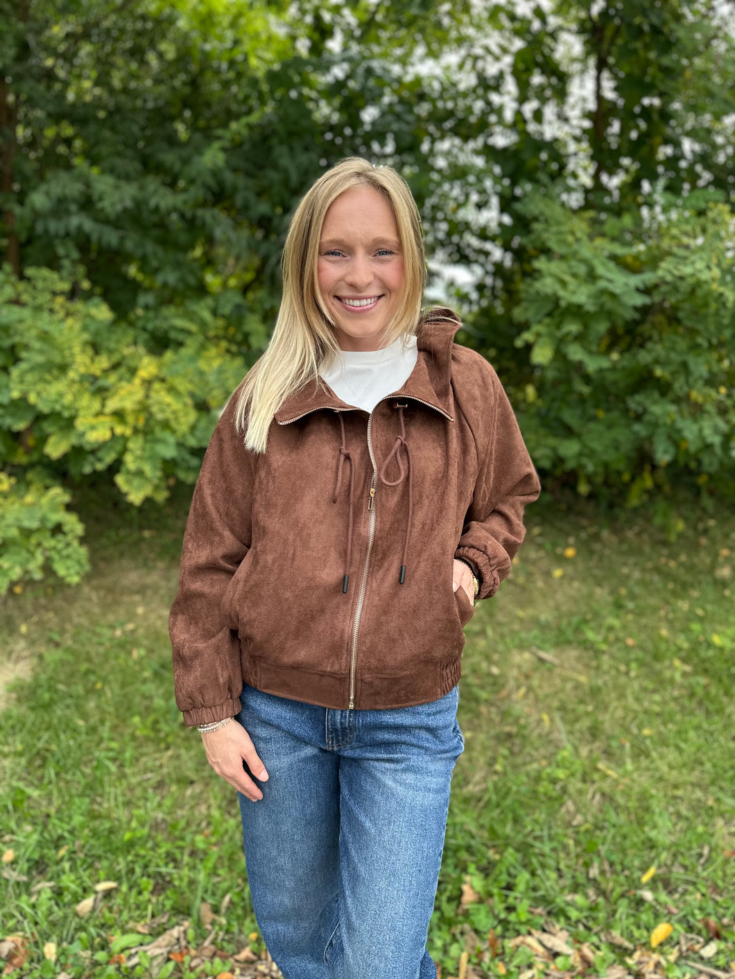Faux Suede Zip Up Jacket