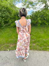Load image into Gallery viewer, Pink Flutter Sleeve Print Maxi Dress

