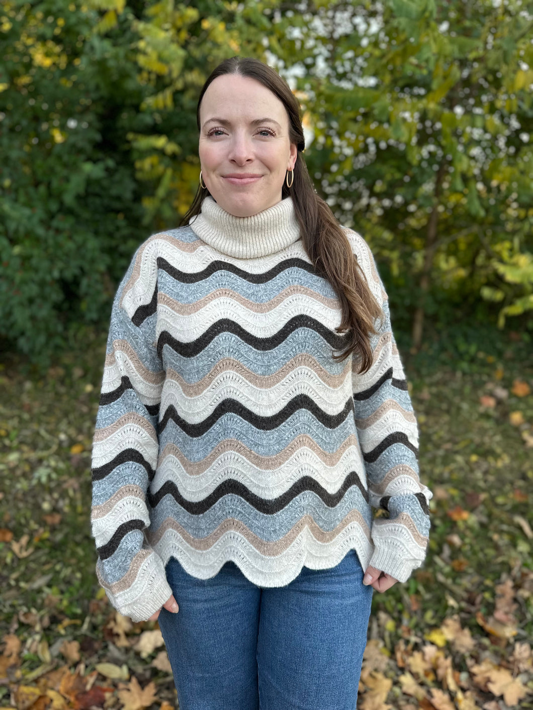 Wave Stripe Turtle Neck Sweater