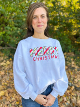 Load image into Gallery viewer, "Peppermint Stick" Long-Sleeve Crew-Neck Blousant Oversized Fleece
