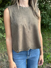 Load image into Gallery viewer, Sleeveless Scallop Hem Studded Suede Top
