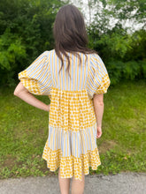 Load image into Gallery viewer, Marigold Mixed Print Tiered Dress
