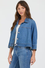 Load image into Gallery viewer, Cristo Collared Raglan Sleeve Denim Jacket - Mid Blue
