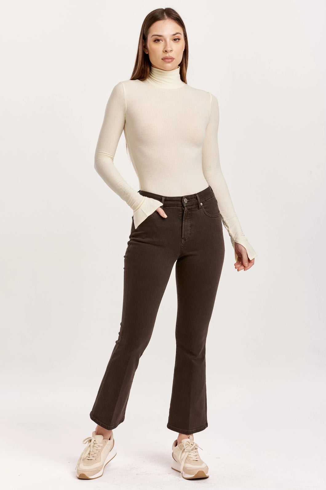 Jeanne High Rise Cropped Flare Jeans - Ground Coffee