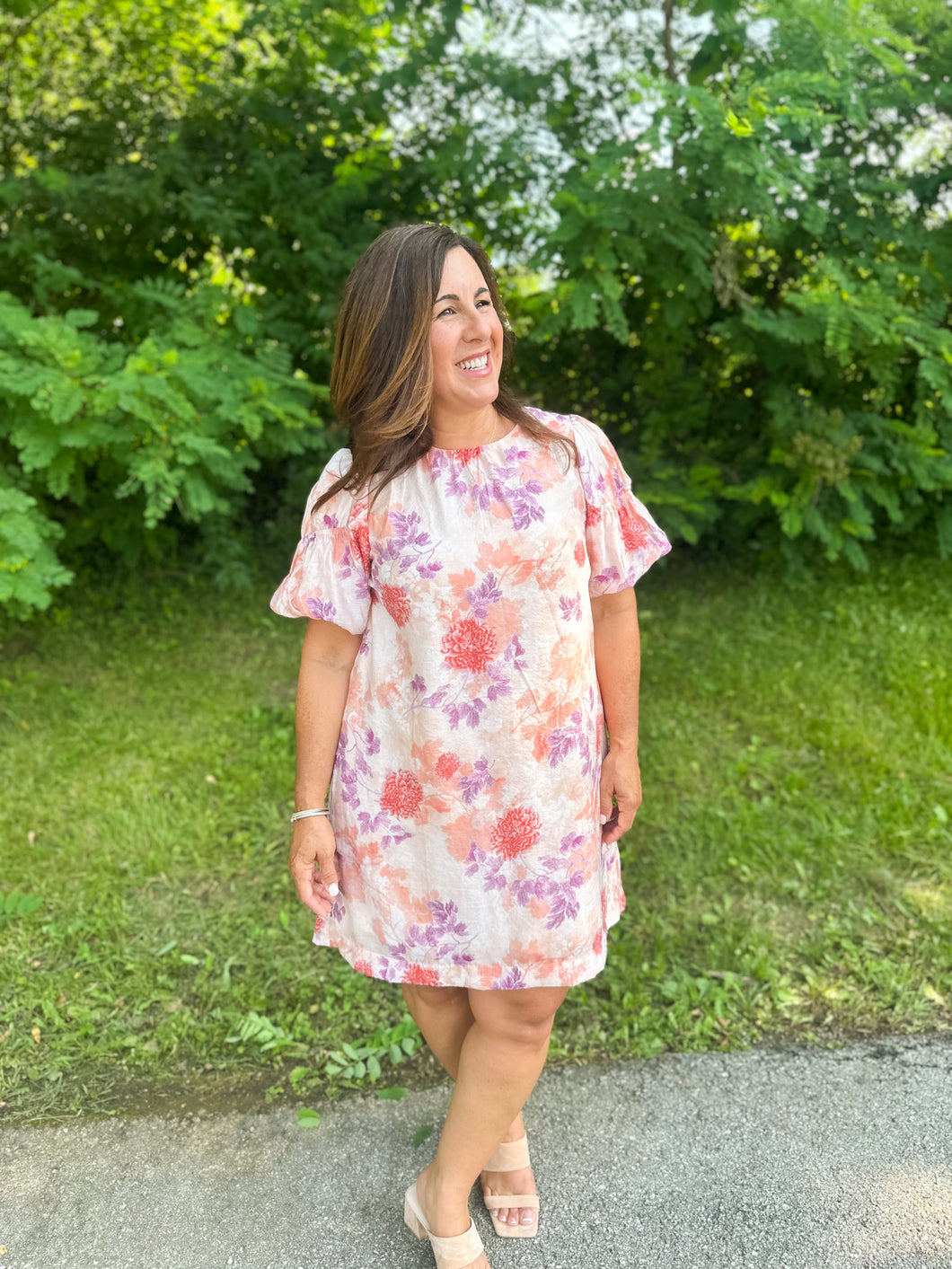 Purple Mix Floral Short Sleeve Bubble Dress