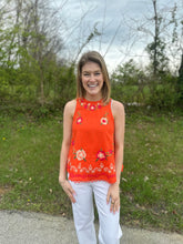 Load image into Gallery viewer, Orange Sleeveless Embroidered Lace Hem Top
