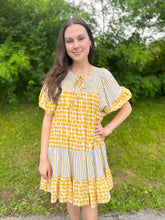Load image into Gallery viewer, Marigold Mixed Print Tiered Dress
