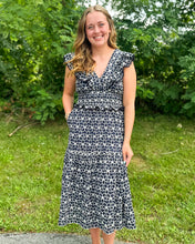 Load image into Gallery viewer, Navy Minos Cotton Eyelet Midi Dress
