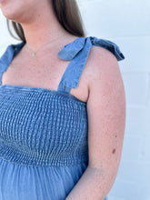 Load image into Gallery viewer, Chambray Smocked Midi Dress
