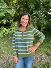 Load image into Gallery viewer, Long Sleeve 1/2 Zip Stripe Sweater
