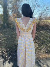 Load image into Gallery viewer, Goldenrod Gingham Ruffled Midi Dress
