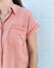 Load image into Gallery viewer, Short Sleeve Cotton Button Up Top
