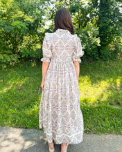 Load image into Gallery viewer, Boho Floral Puff Sleeve Crochet Trim Maxi Dress
