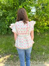 Load image into Gallery viewer, Floral Ruffle Sleeve Peplum Top
