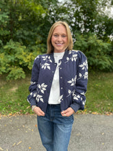 Load image into Gallery viewer, Navy Leaf Embroidered Quilted Jacket
