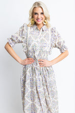 Load image into Gallery viewer, Boho Floral Puff Sleeve Crochet Trim Maxi Dress
