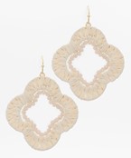 Load image into Gallery viewer, Glass &amp; Wrapped Raffia Clover Earrings
