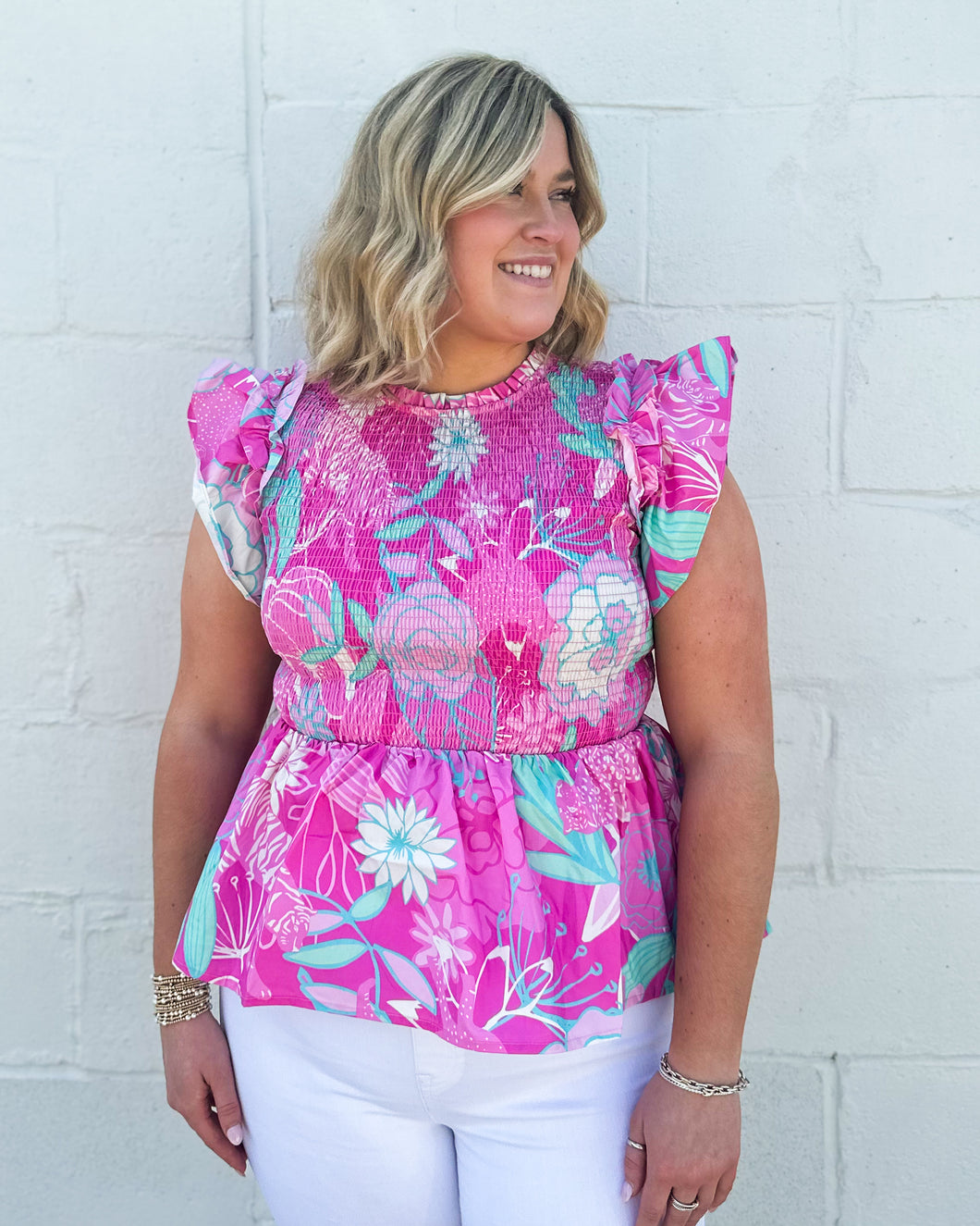 Floral Poplin Smocked Top