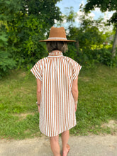 Load image into Gallery viewer, Brown and Cream Striped Button Up Dress
