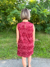 Load image into Gallery viewer, Burgundy Floral Applique Sleeveless Dress
