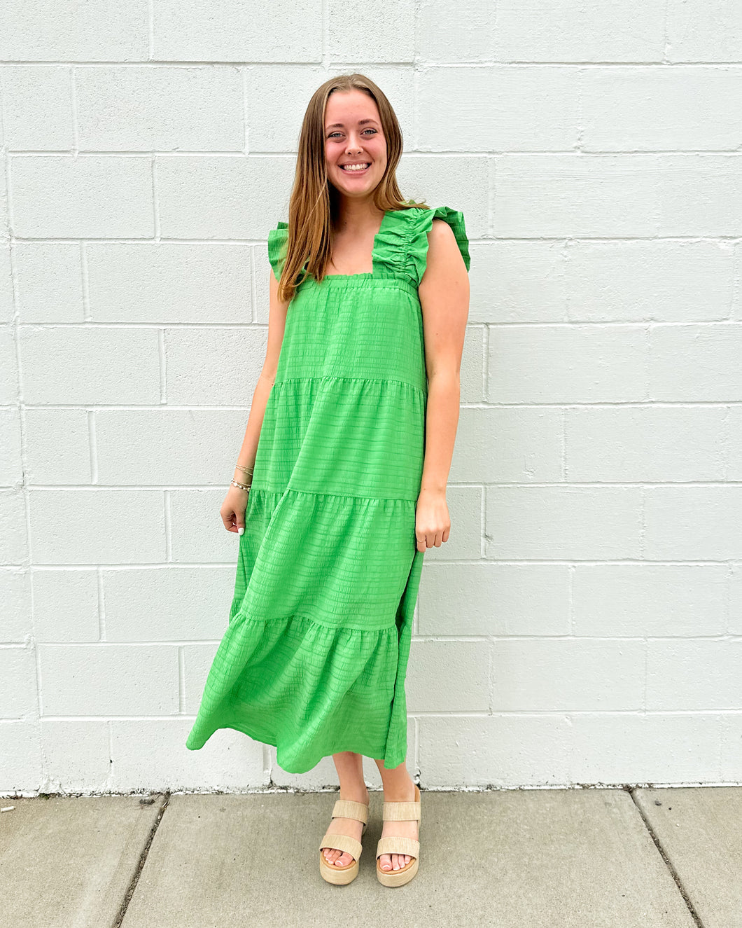 Kelly Green Textured Tiered Maxi Dress