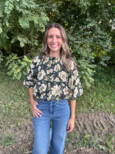 Load image into Gallery viewer, Olive Floral Cinched Waist Top
