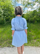 Load image into Gallery viewer, Blue Short Sleeve Button Up Embroidery Dress
