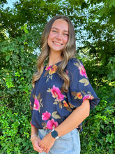 Load image into Gallery viewer, Navy Flowy Floral Top
